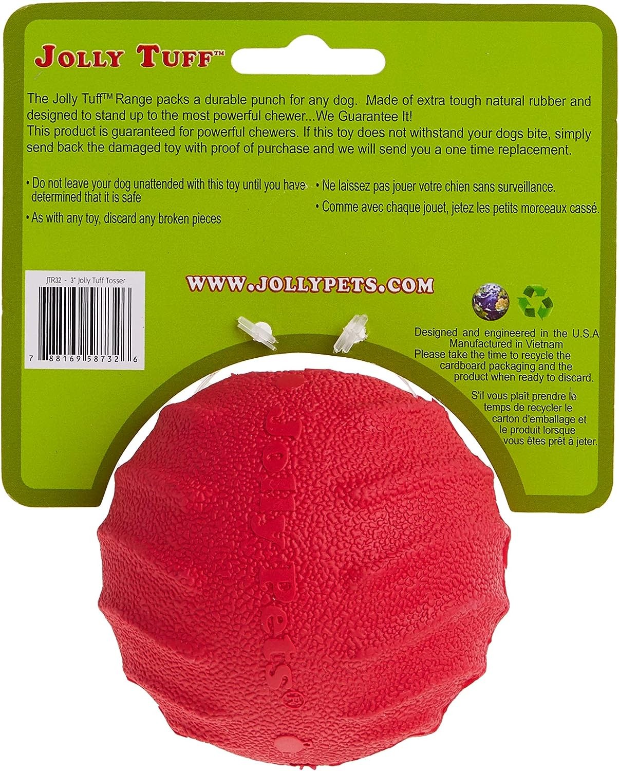 Jolly Pets Jolly Tuff Tosser Unique Rubber Durable Interactive Dog Toy 3 inch