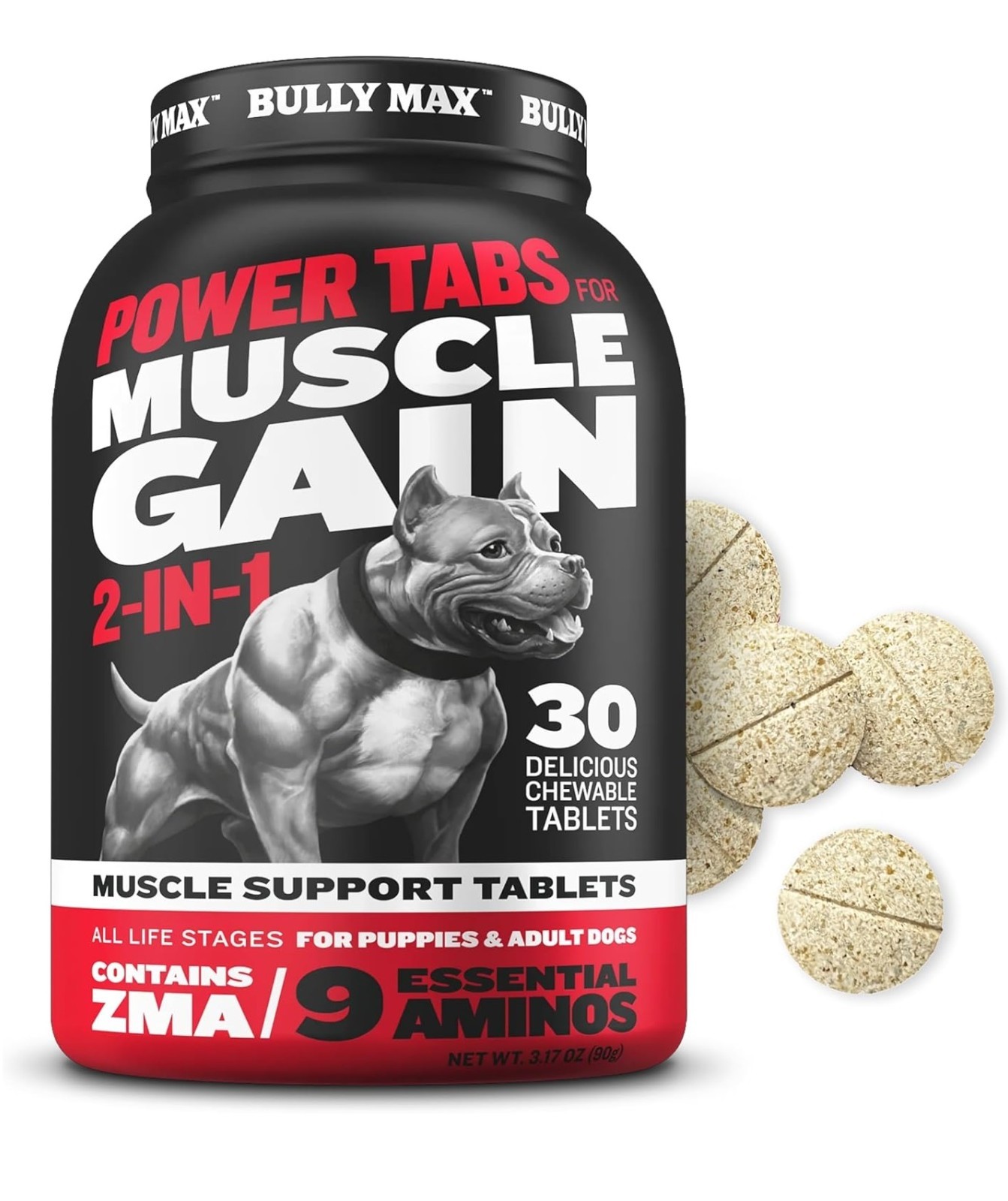 Bully Max 2-in-1 Muscle Builder Chewable Tablets for Dogs – Puppy & Dog Vitamins