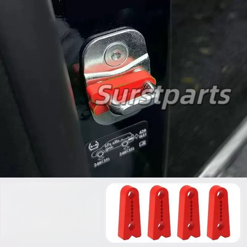 4X Red Car Door Lock Cover Pad, Silicone Shock Absorber for Sedan/ SUV