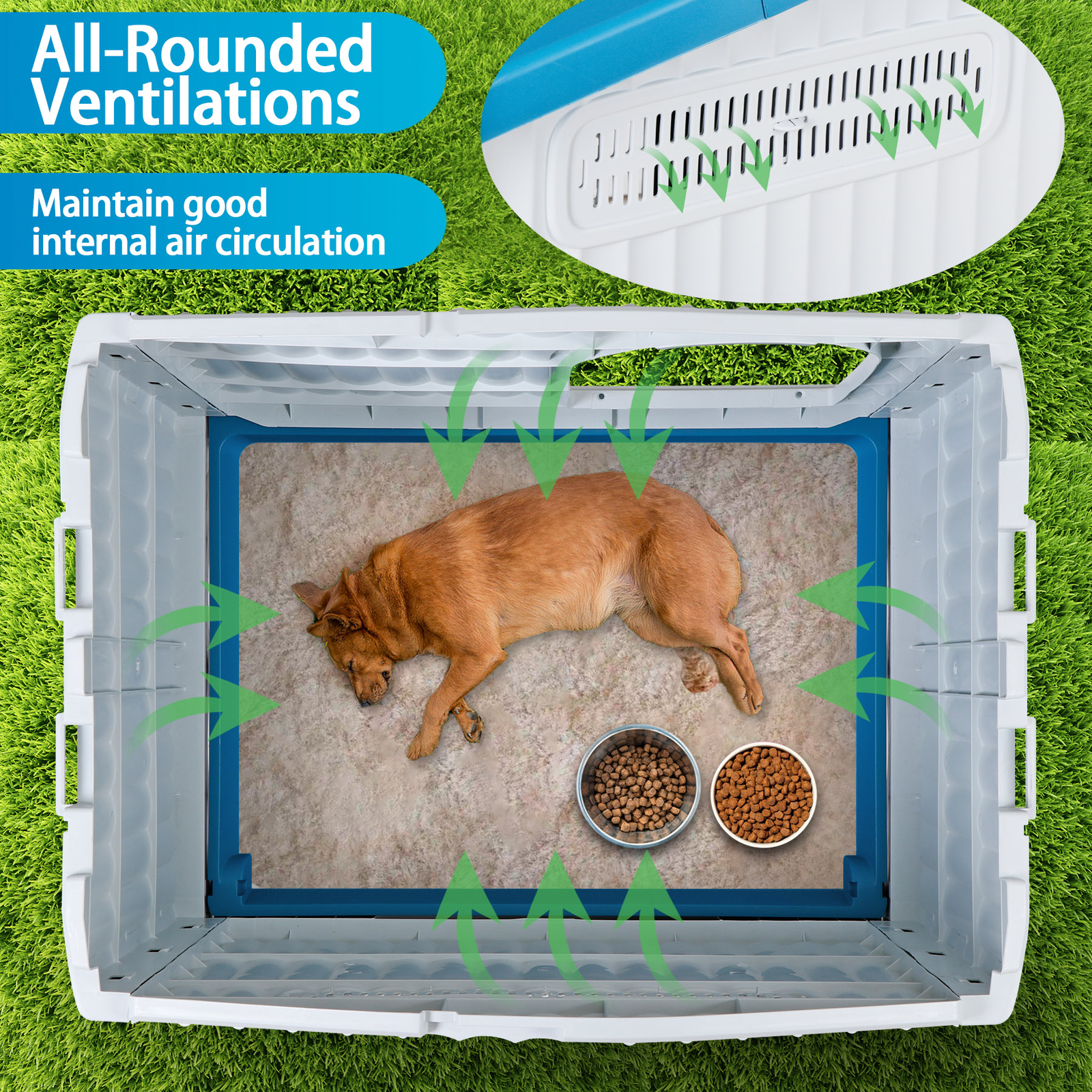 Large Plastic Dog House Indoor Outdoor Dog Kennel Waterproof Puppy Shelter Blue