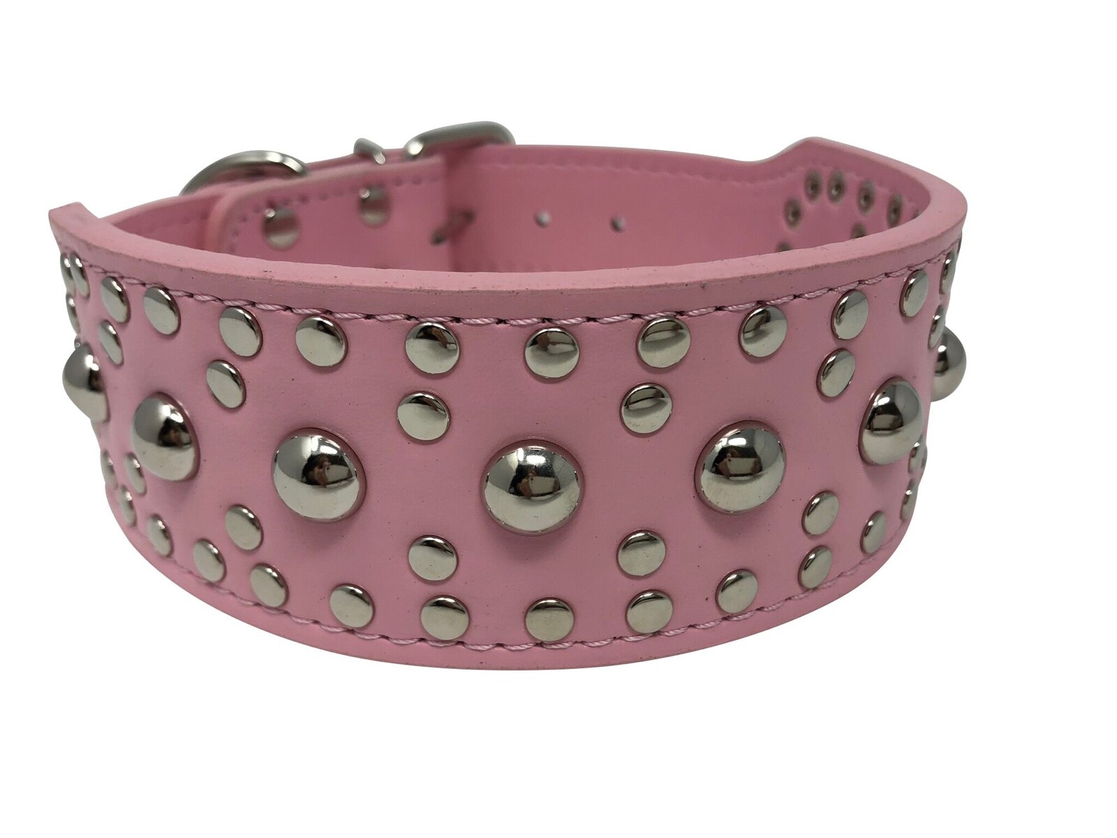 Dog Collar Studded Rivet Adjustable Faux Leather 2″ wide S M L XL 13 Colors