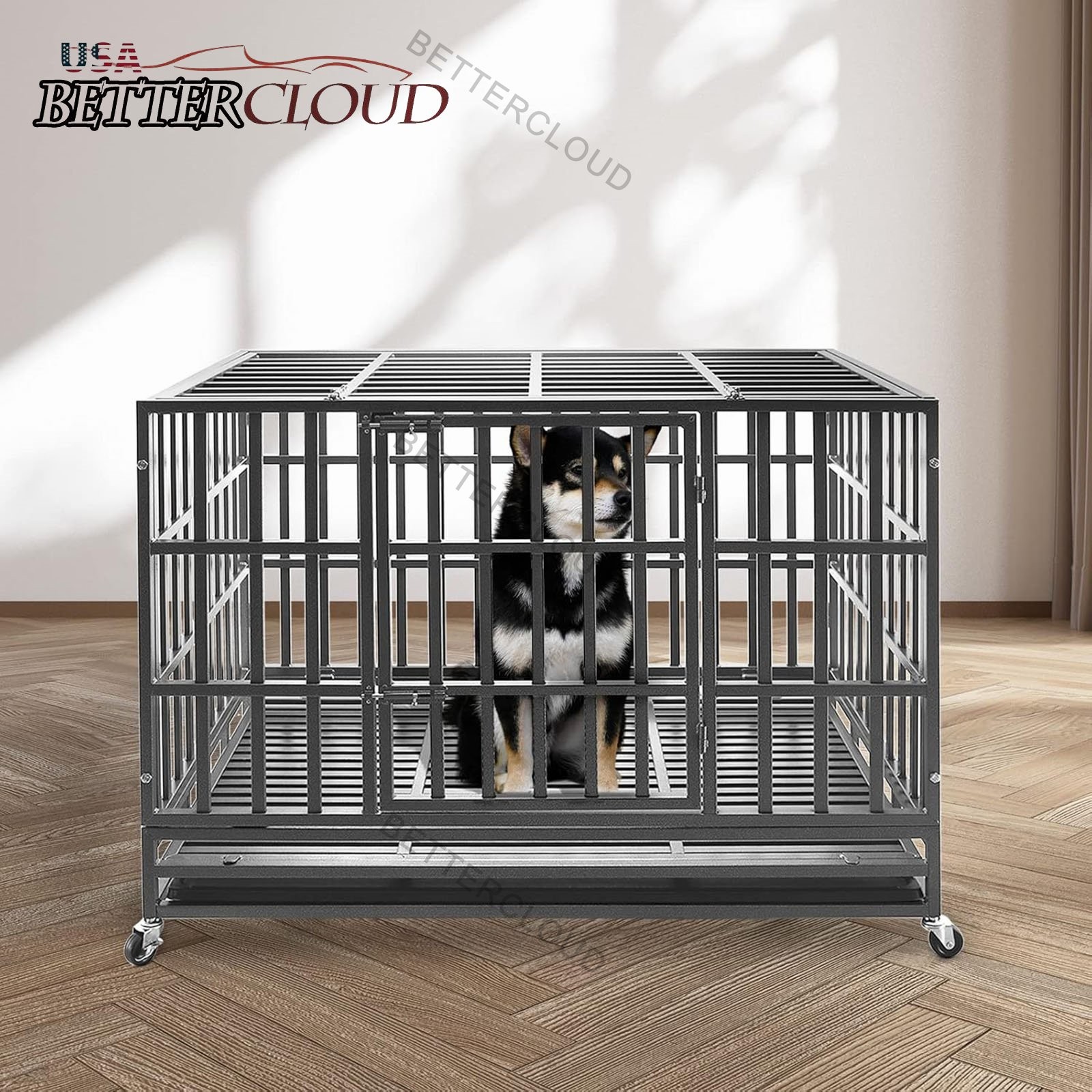 47 Inch High Anxiety Pet Cage Heavy Duty Metal Dog Crate for Medium Large Dogs