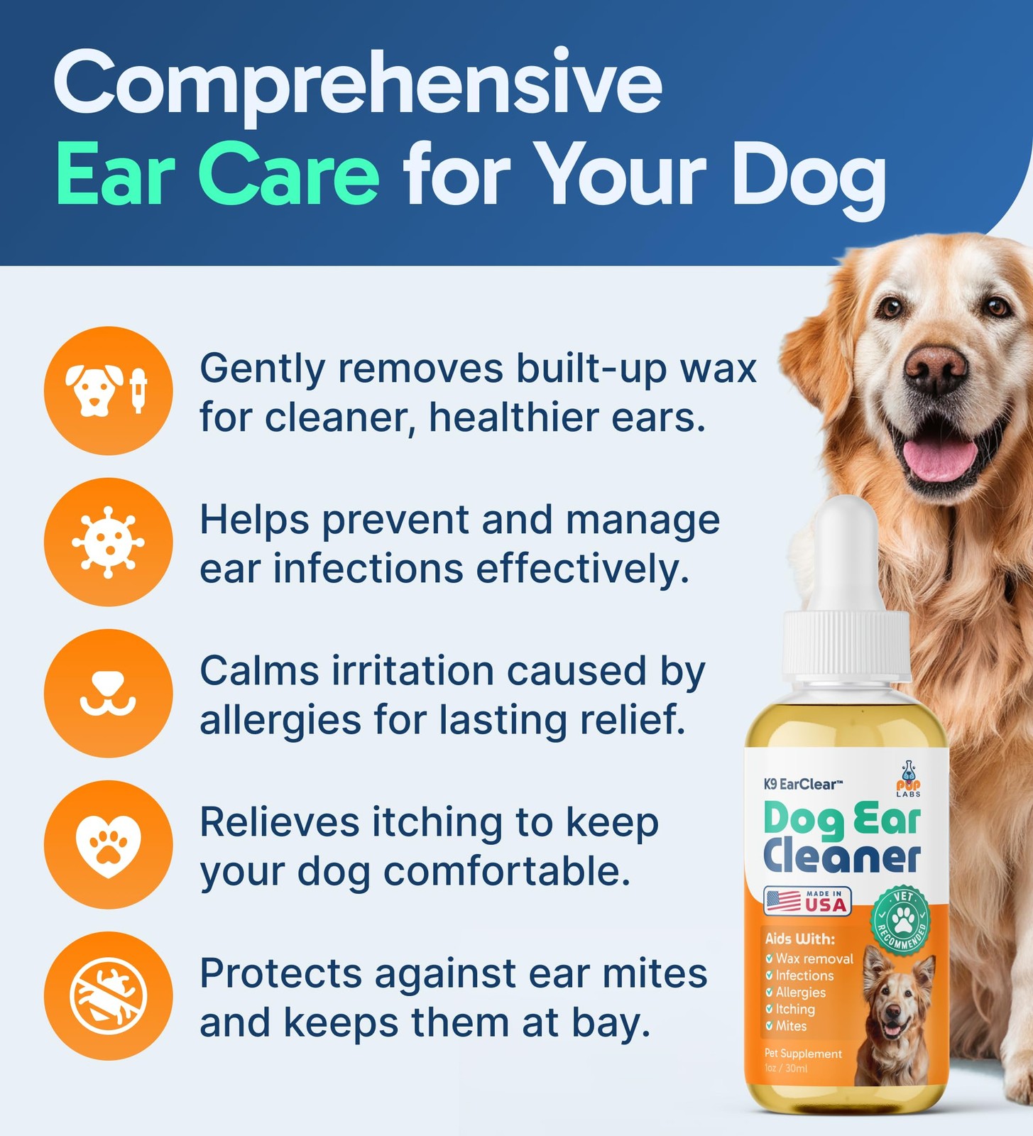 Ear Clear, Natural Dog Ear Cleaner and Infection Treatment for Dogs, Dog Drop…