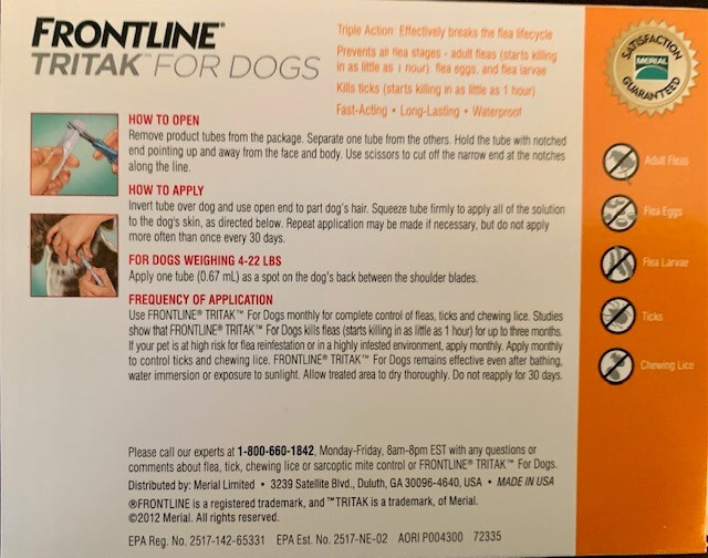 Frontline Plus Tritak Effective Flea Tick mange drop | Dogs 4-22 lbs | 3 doses |