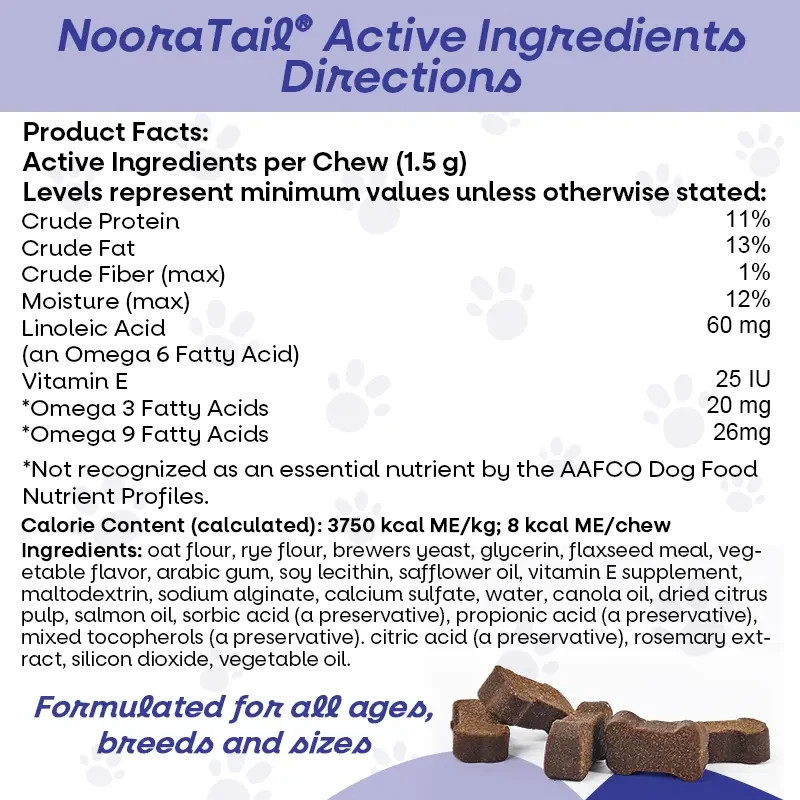 Noora Dog Skin & Coat Supplement for Shiny Coat Healthy Skin Omega Chews