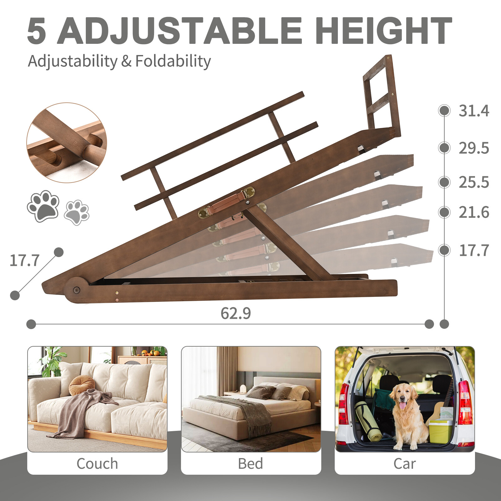 NAIZEA 63″ L Dog Ramp, Extra Large Adjustable Folding Pet Ramp With Side Rails
