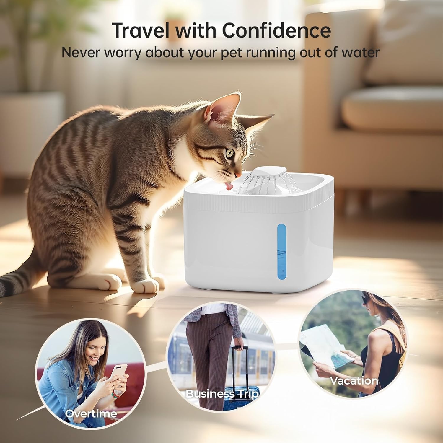Automatic Cat Water Fountain 3L Large Capacity BPA-Free Plastic LED Indicator