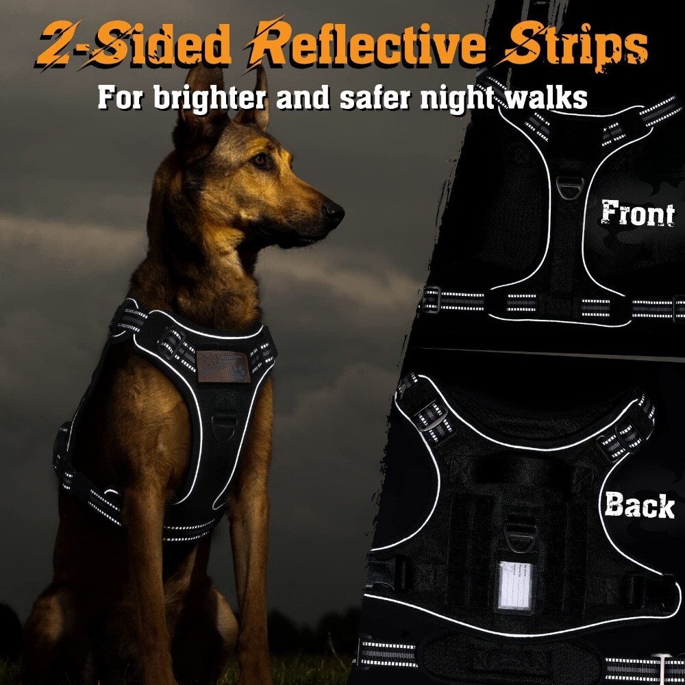 rabbitgoo Dog Harness No Pull Tactical Vest Adjustable Reflective Military Black