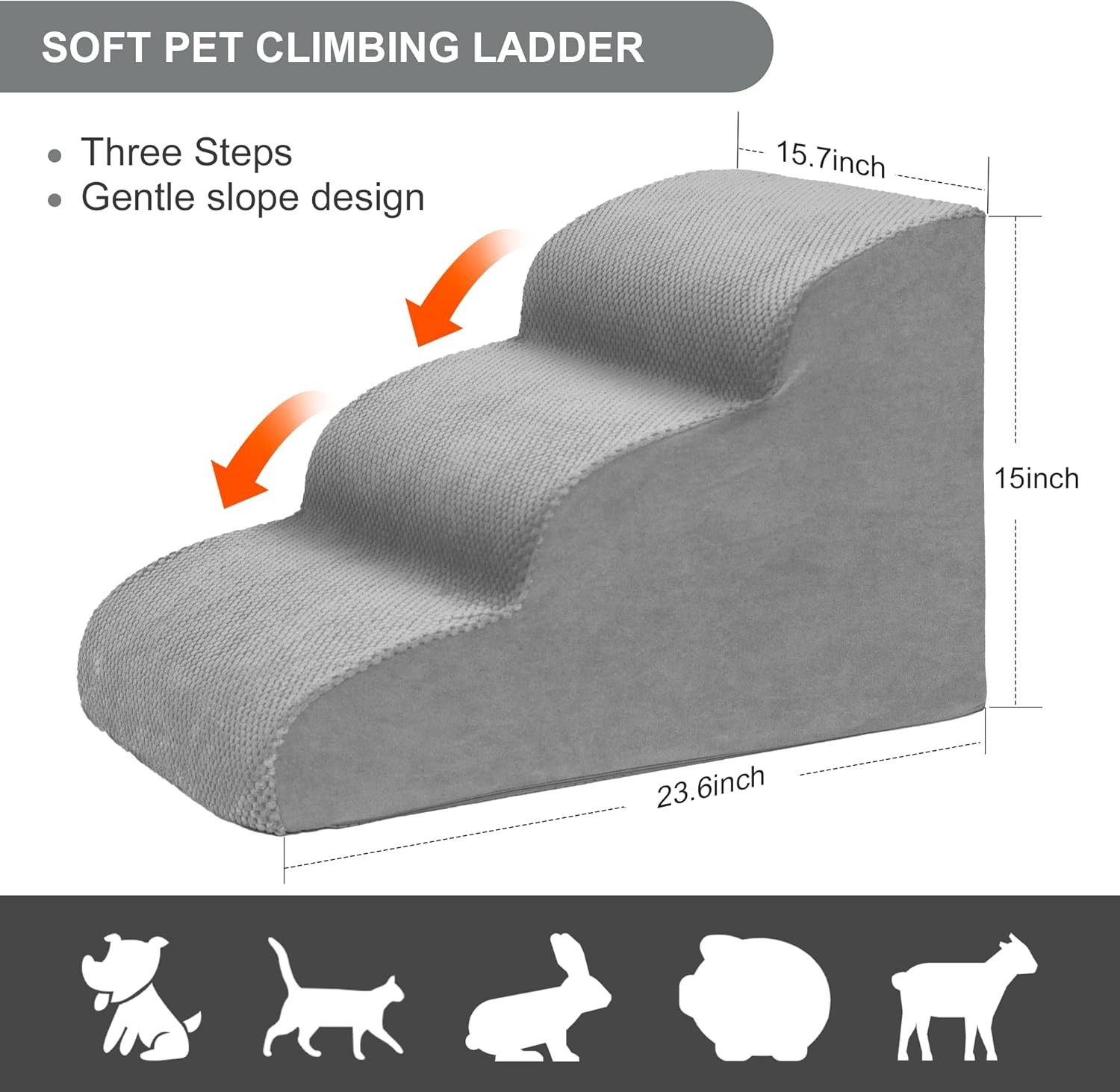 3 Step Stairs for Sofa & Chair NonSlip Sturdy Pet Steps Dogs Cats GREY