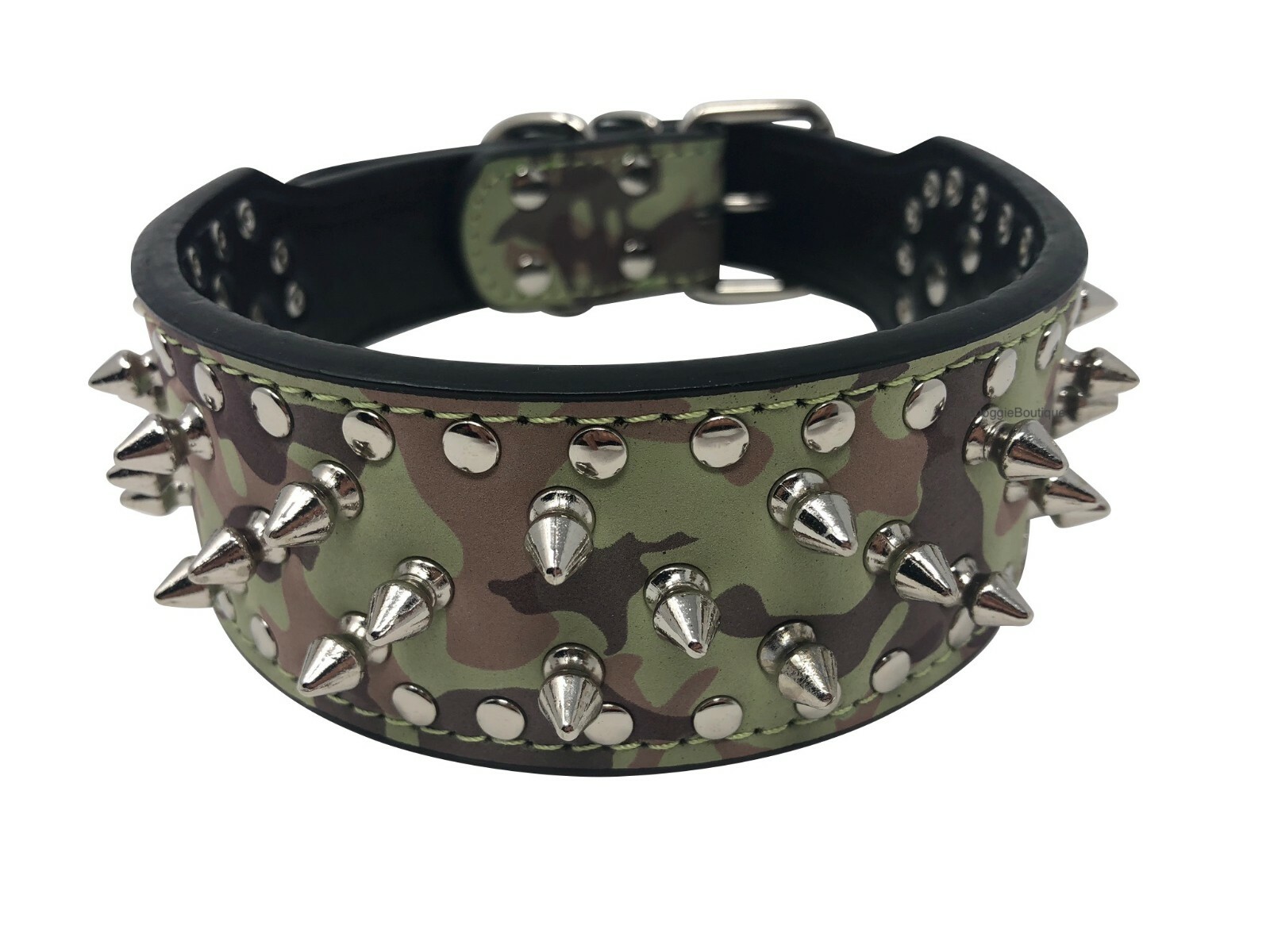 Dog Collar Studded Spikes Rivet Adjustable Faux Leather 2″ wide S M L XL