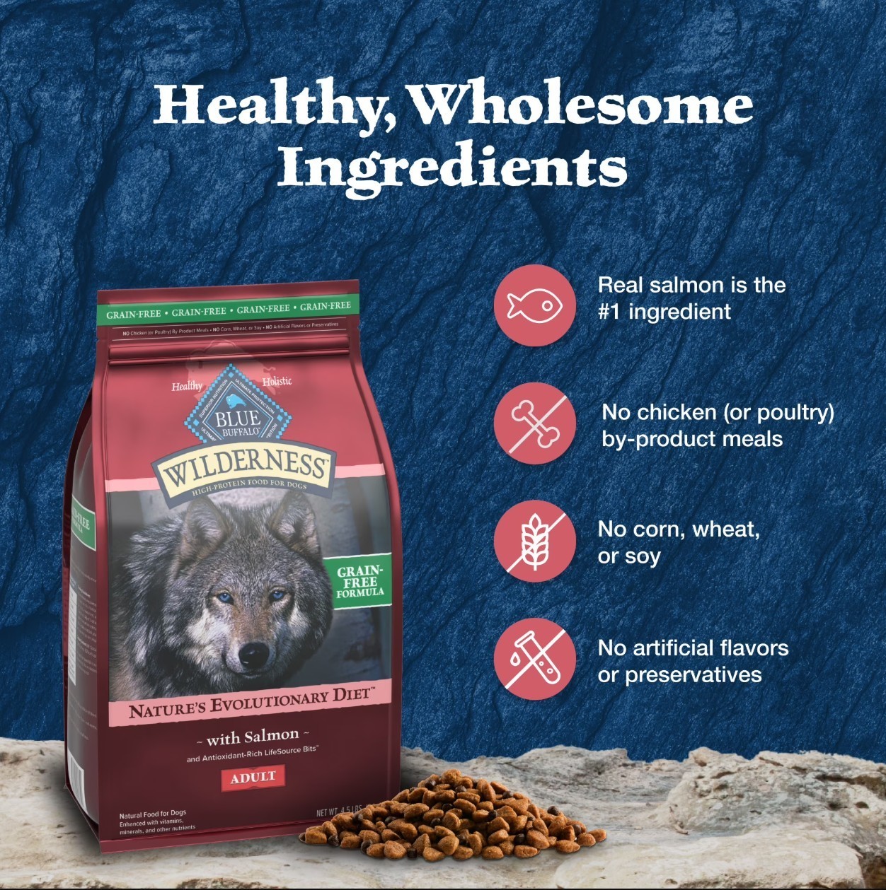 Blue Buffalo Wilderness Adult High-Protein Dry Dog Food Salmon Recipe, 13-lb Bag