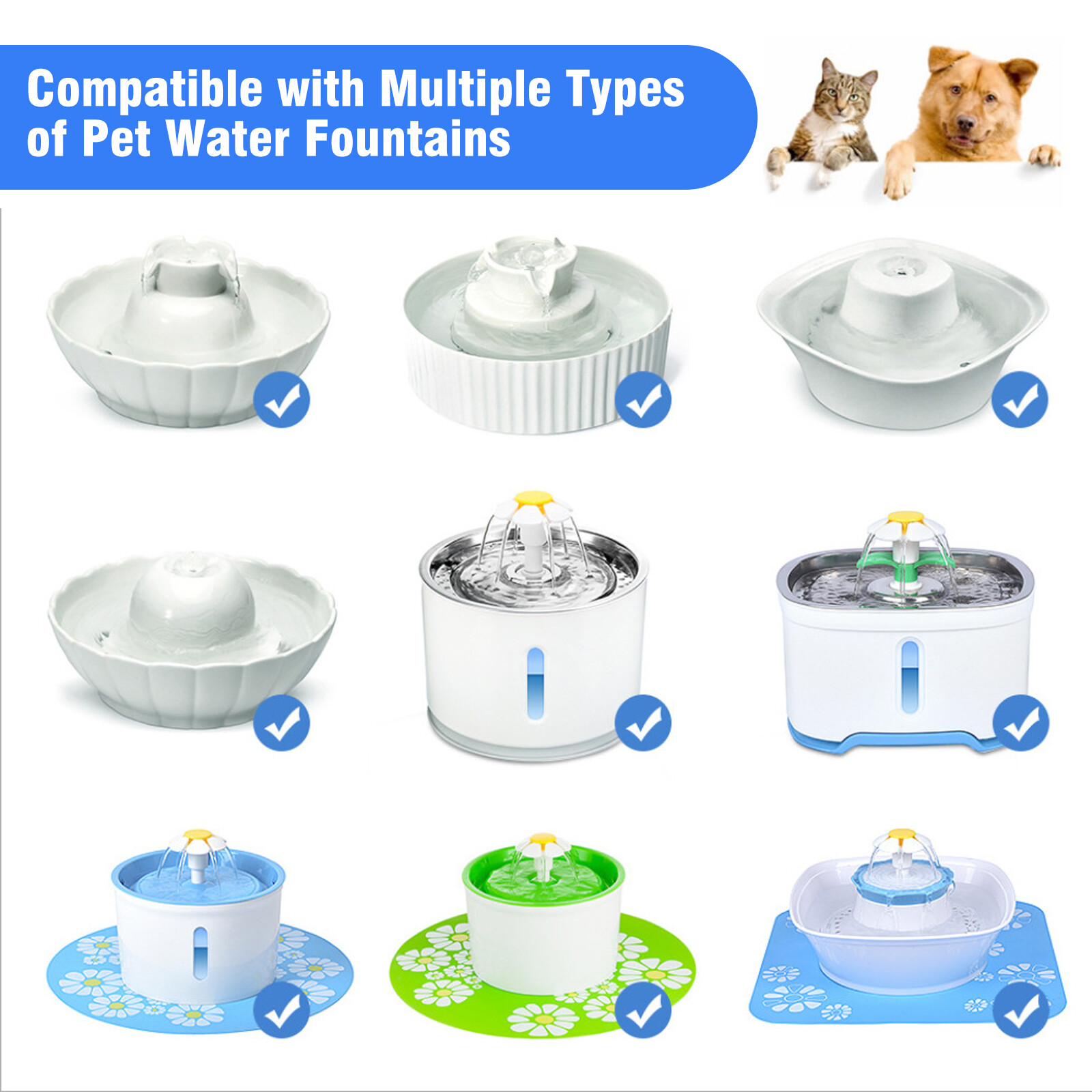 Electric LED Cat Pet Drinking Water Fountain Pump Rechargeable Motor Replacement