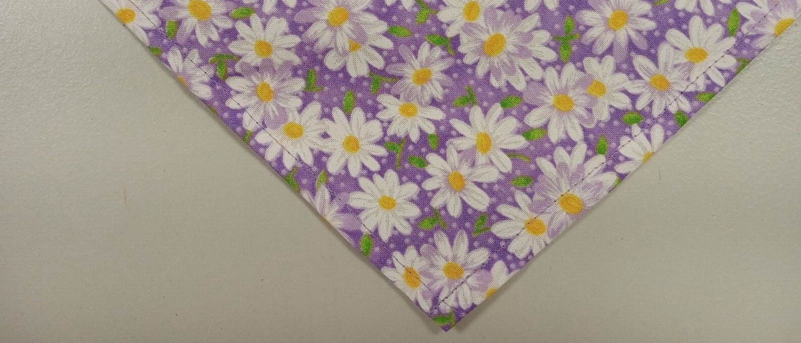 Dog Bandana/Scarf, Tie On, Violet, White, Daisies, xS, S, M, L
