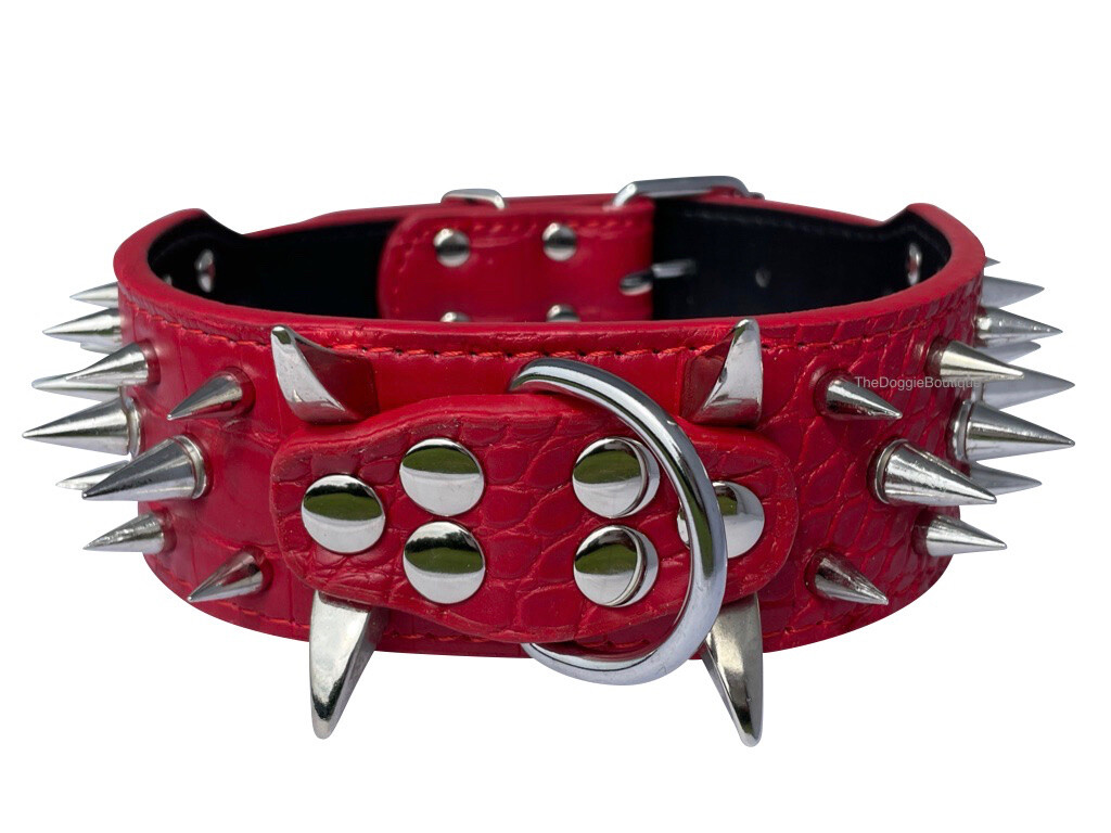 Dog Collar Sharp Spikes Spike Rivet Adjustable PU Leather 2″ wide S M L XL
