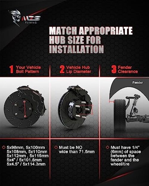 Wheel Spacers, 1/2″ 12mm Thick 5 Lug-M12-98/100/108/110/112/114.3/115-4 Pieces
