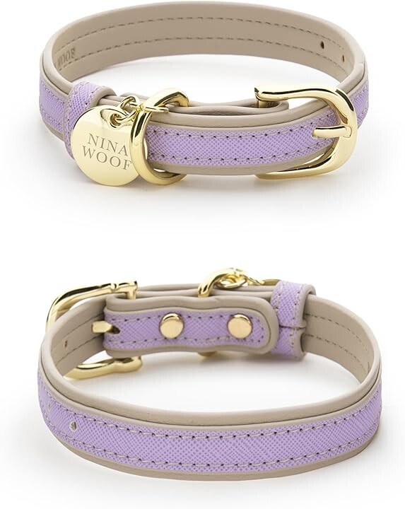 NINA WOOF London Vegan Leather Dog Collar Lavender XS Extra Small