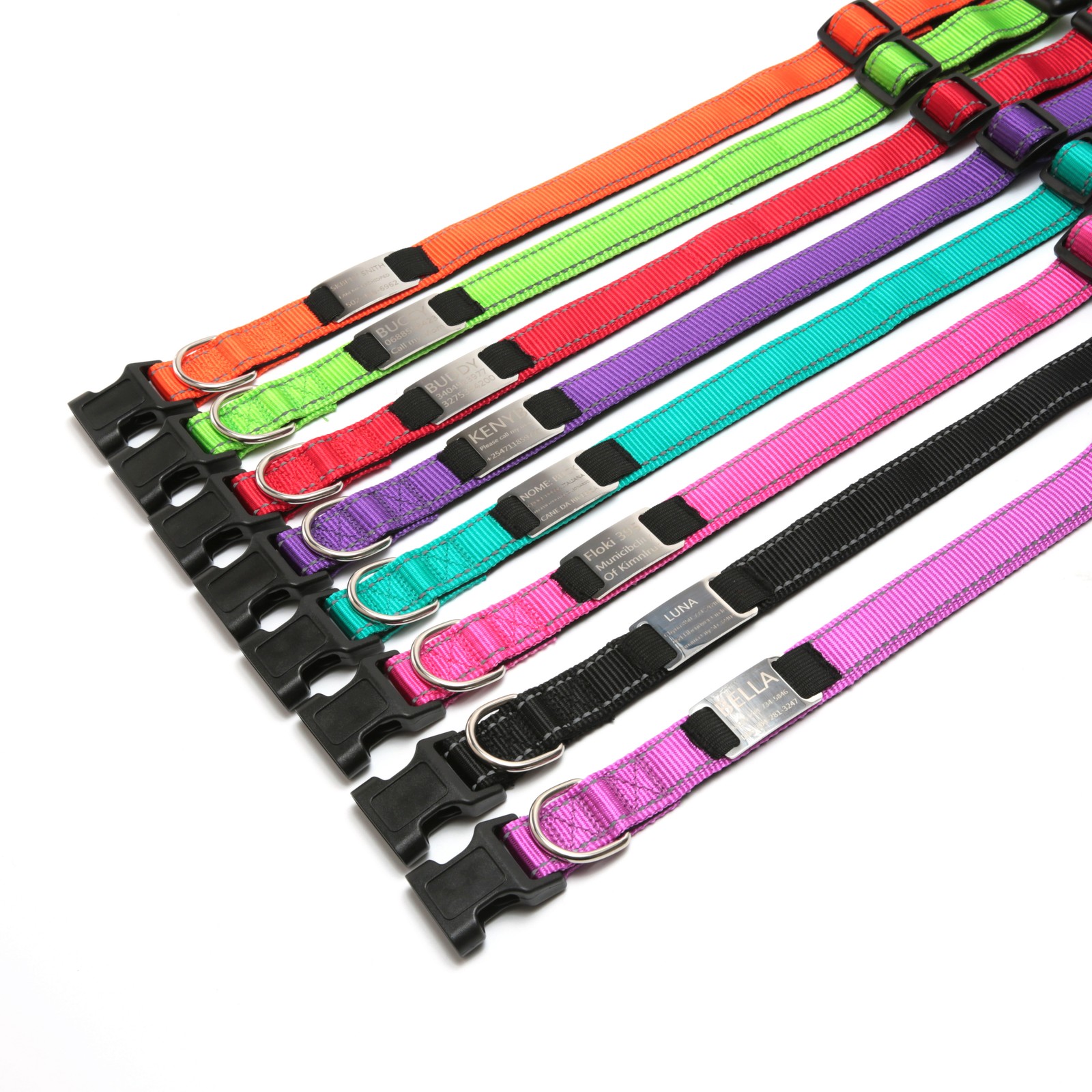Personalized Dog Collar Reflective Nylon Custom Pet Name ID Tag Adjustable XS-XL