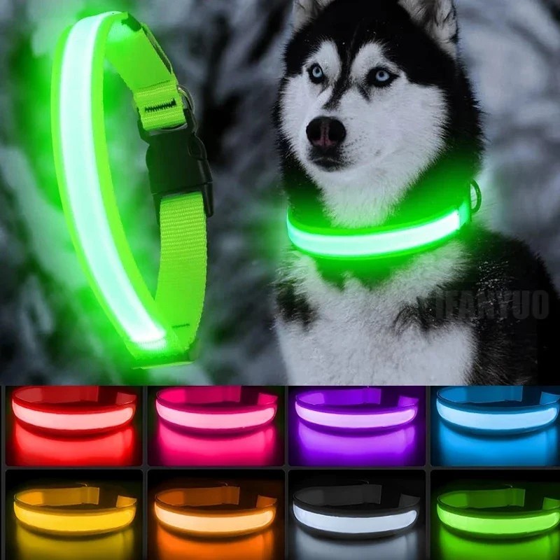 LED Adjustable Dog Collar Blinking Flashing Light Up Glow Pets Safety Waterproof