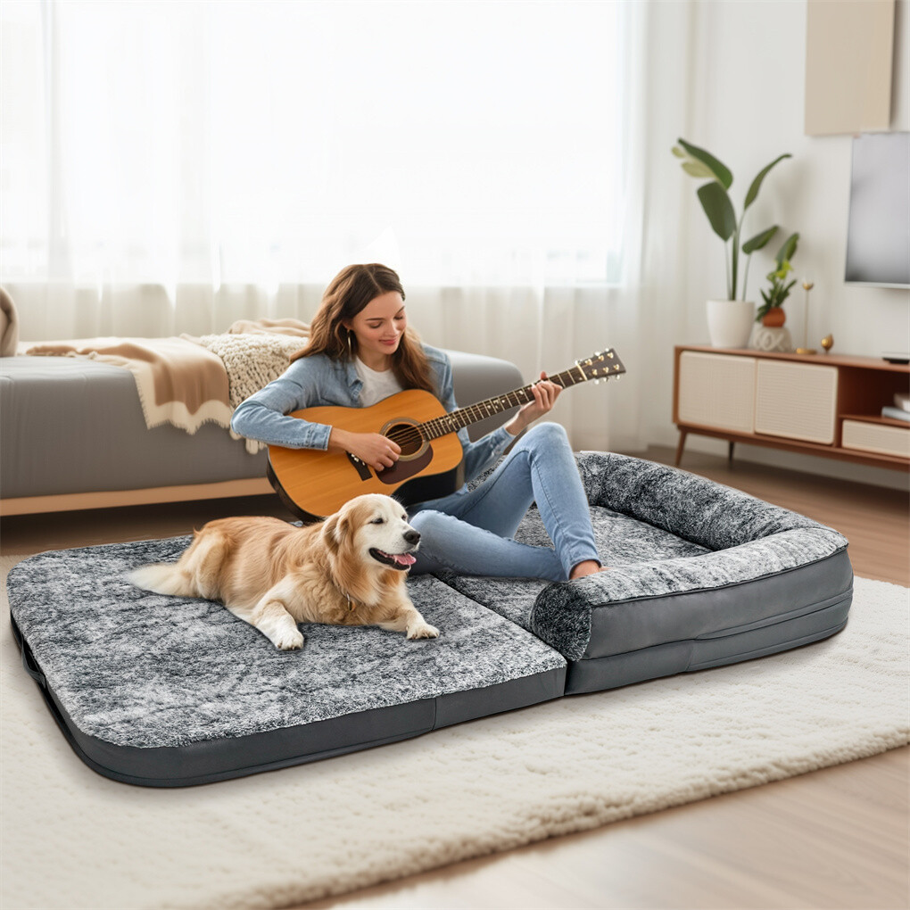 180cm XXXL Foldable Human Dog Bed Orthopedic Dog Sofa Bed with Blostered Pillow