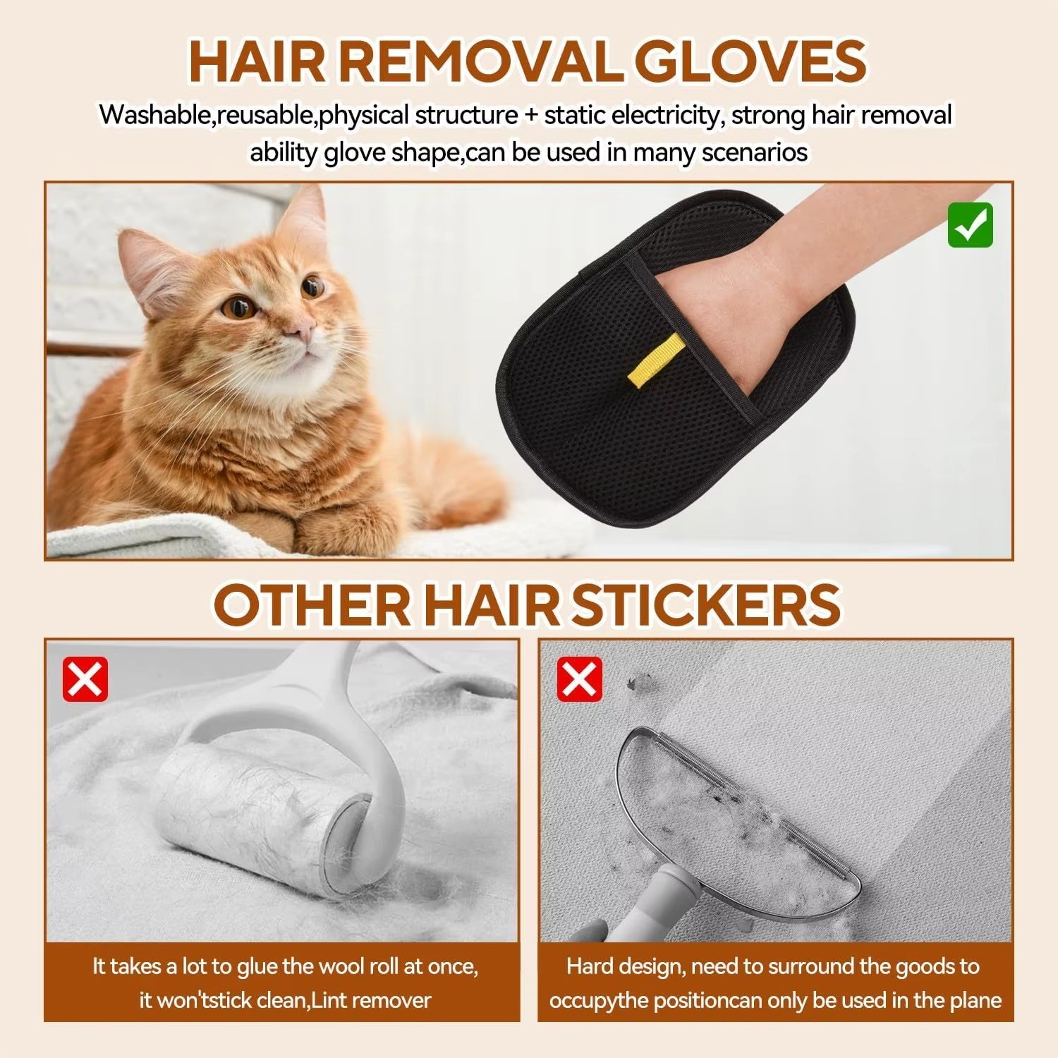 2-Pack Glove Cat Grooming Gloves Cat Hair Remover 2025 New Pet Dog Hair Remover