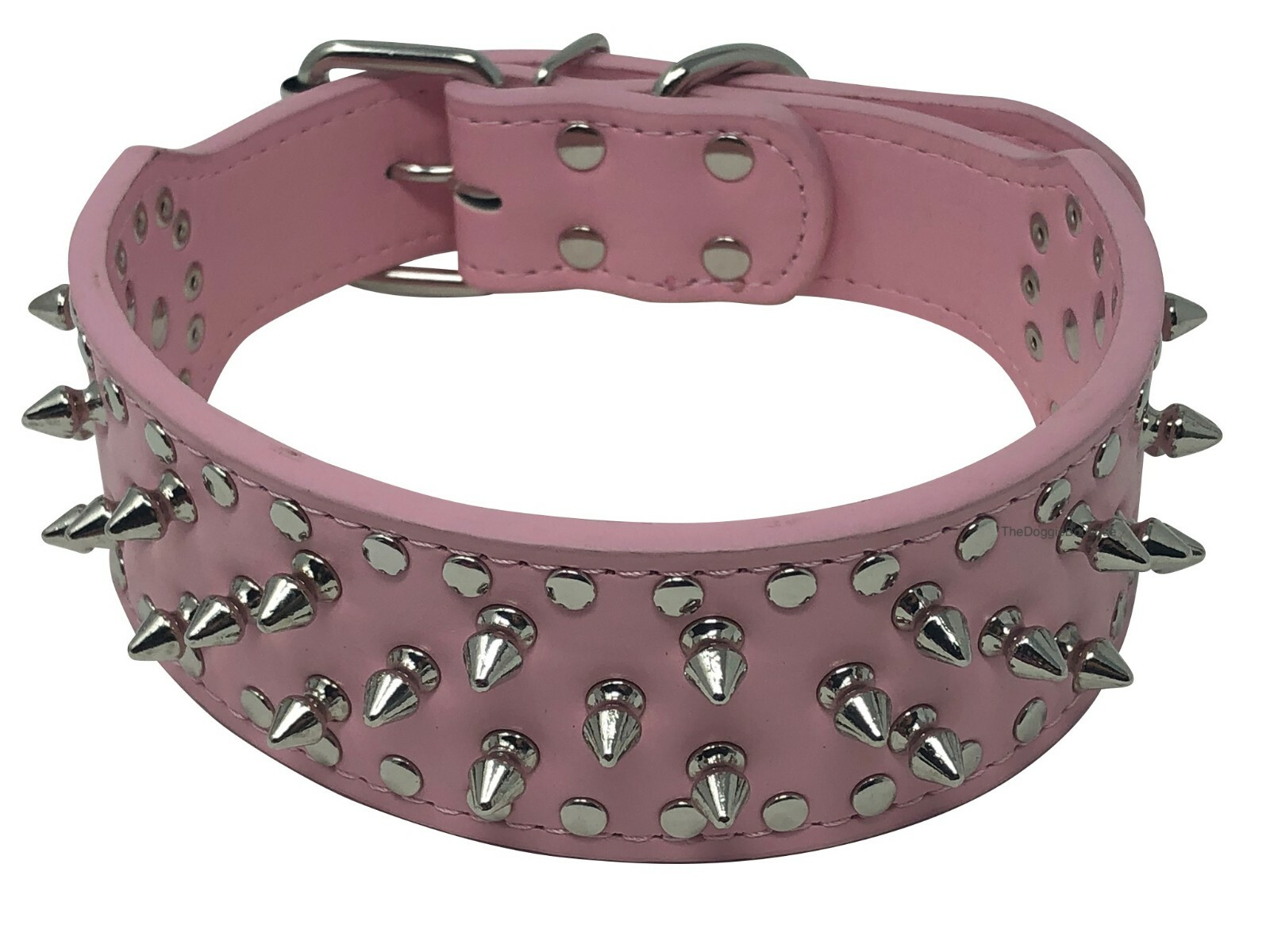 Dog Collar Studded Spikes Rivet Adjustable Faux Leather 2″ wide S M L XL