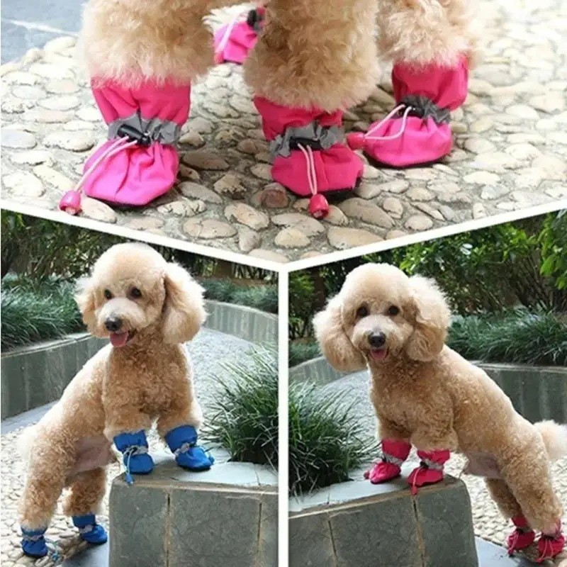 4pcs/set Waterproof Pet Dog Shoes Anti-slip Rain Boots Footwear for Small Cats D