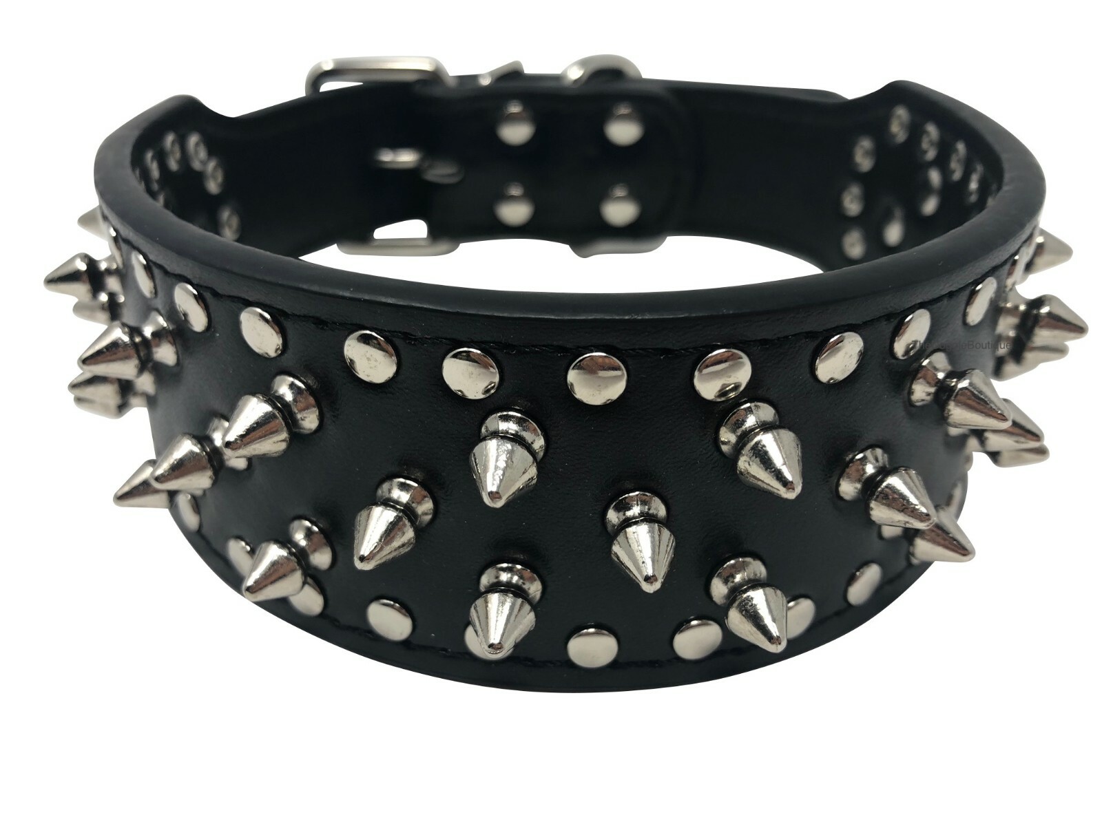 Dog Collar Studded Spikes Rivet Adjustable Faux Leather 2″ wide S M L XL