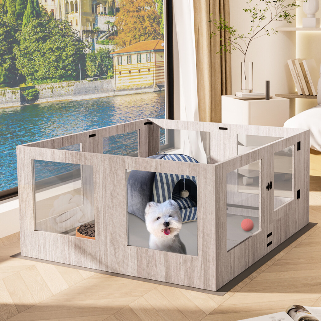 XXXL Large 8/16 Panels Dog Whelping Box Tempered Glass Pet Playpen Kennel w/ Mat