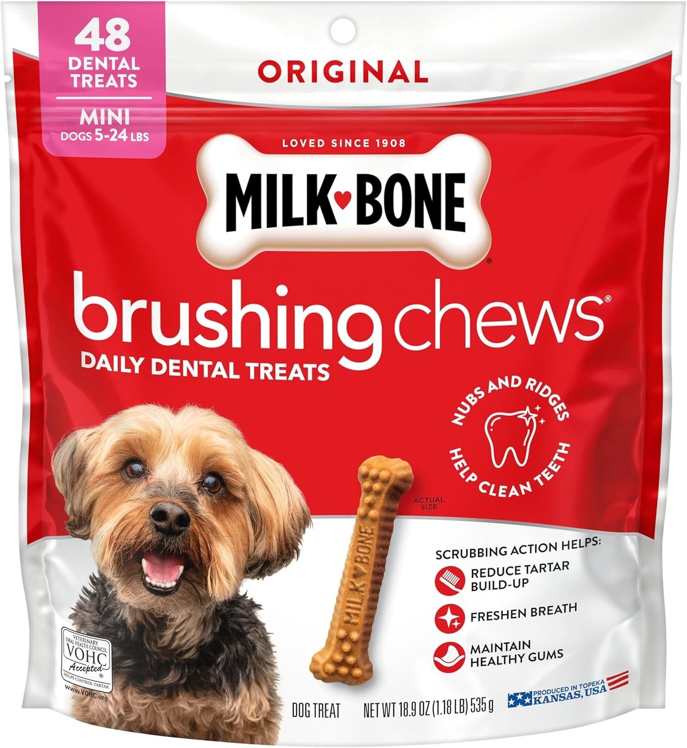 Milk-Bone Brushing Chews Mini Stick Daily Dental Dog Treats 48 counts 18.9oz Bag