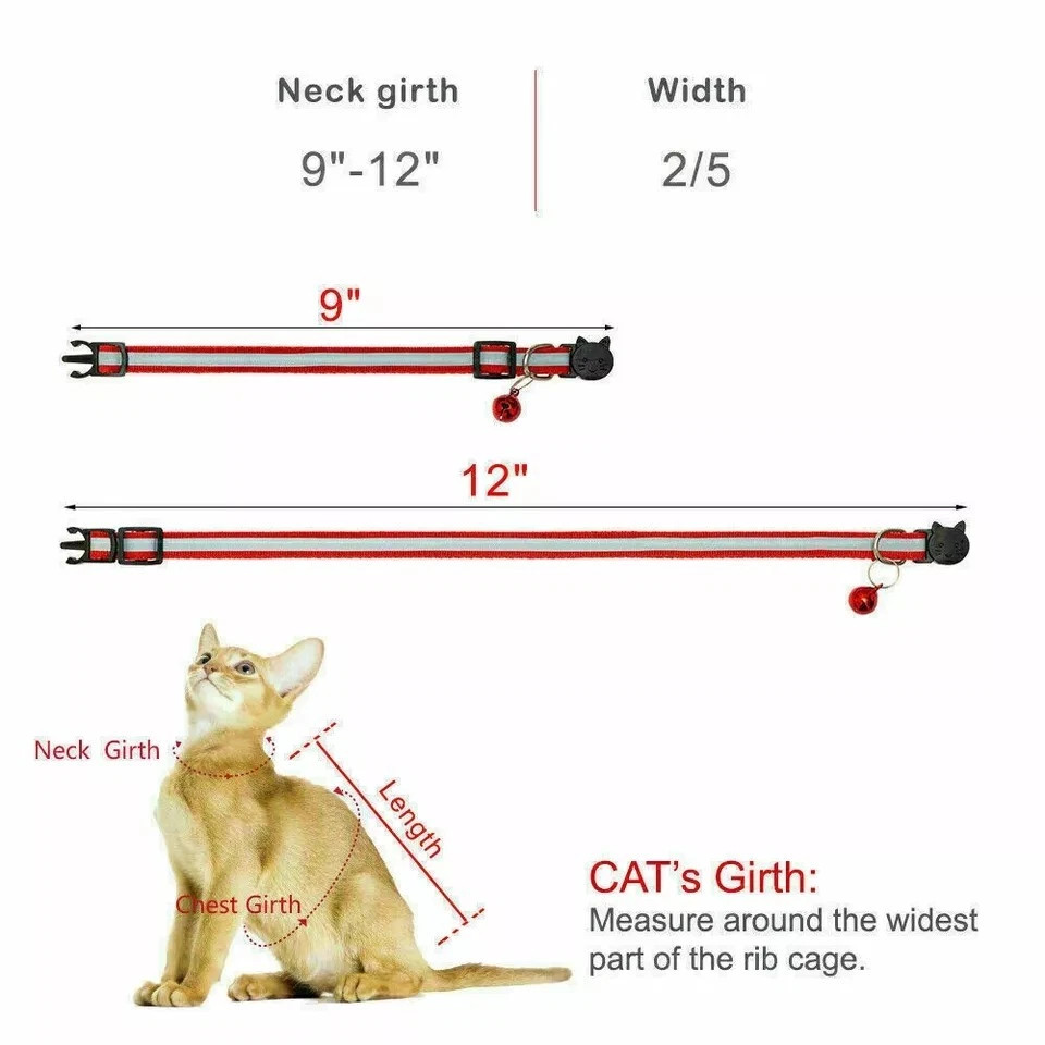 Reflective Dog Collar Pet Cat Puppy Nylon Collar with Bell Neck Adjustable