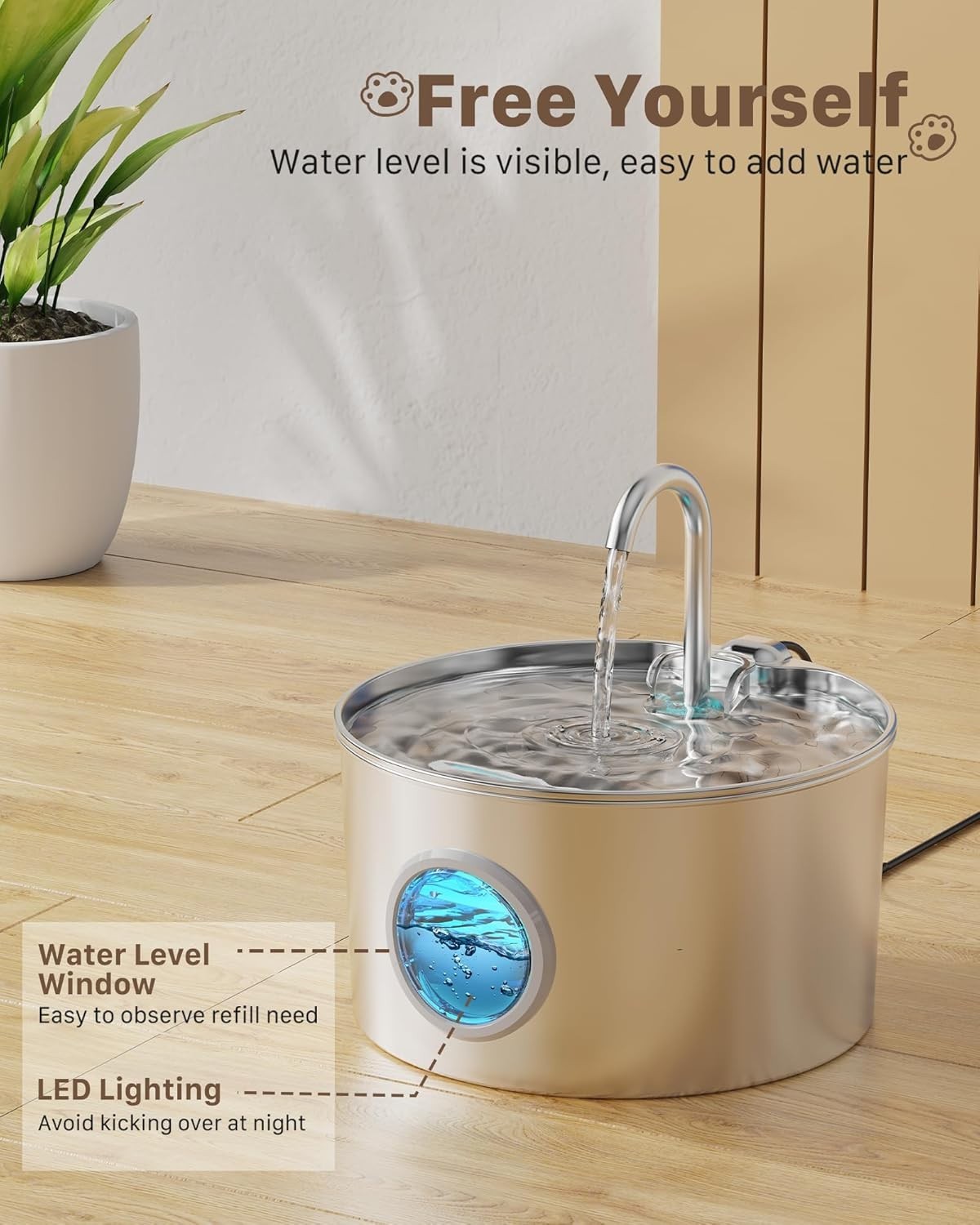 Stainless Steel Cat Water Fountain 3.2L Automatic Dispenser for Pets