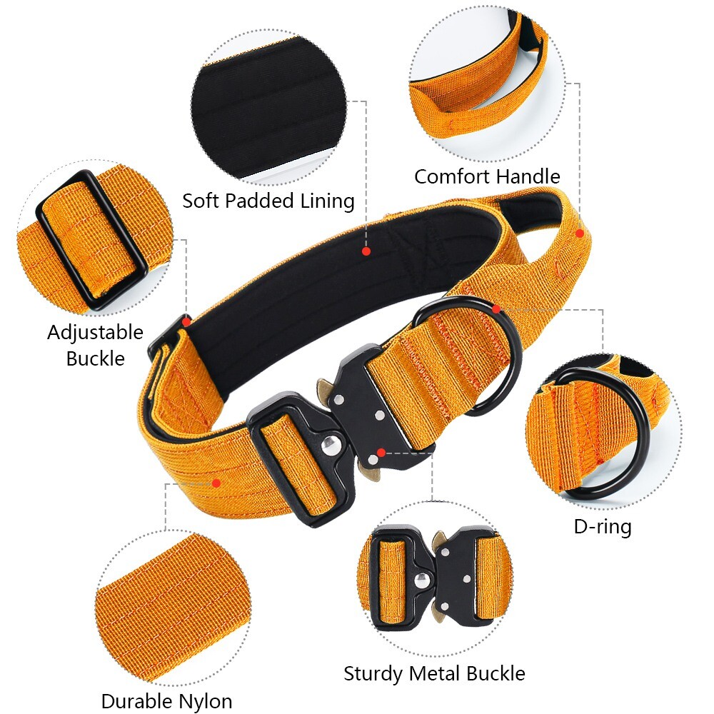 TSG Nylon Heavy Duty Dog Collar With Handle CanineTraining Walking