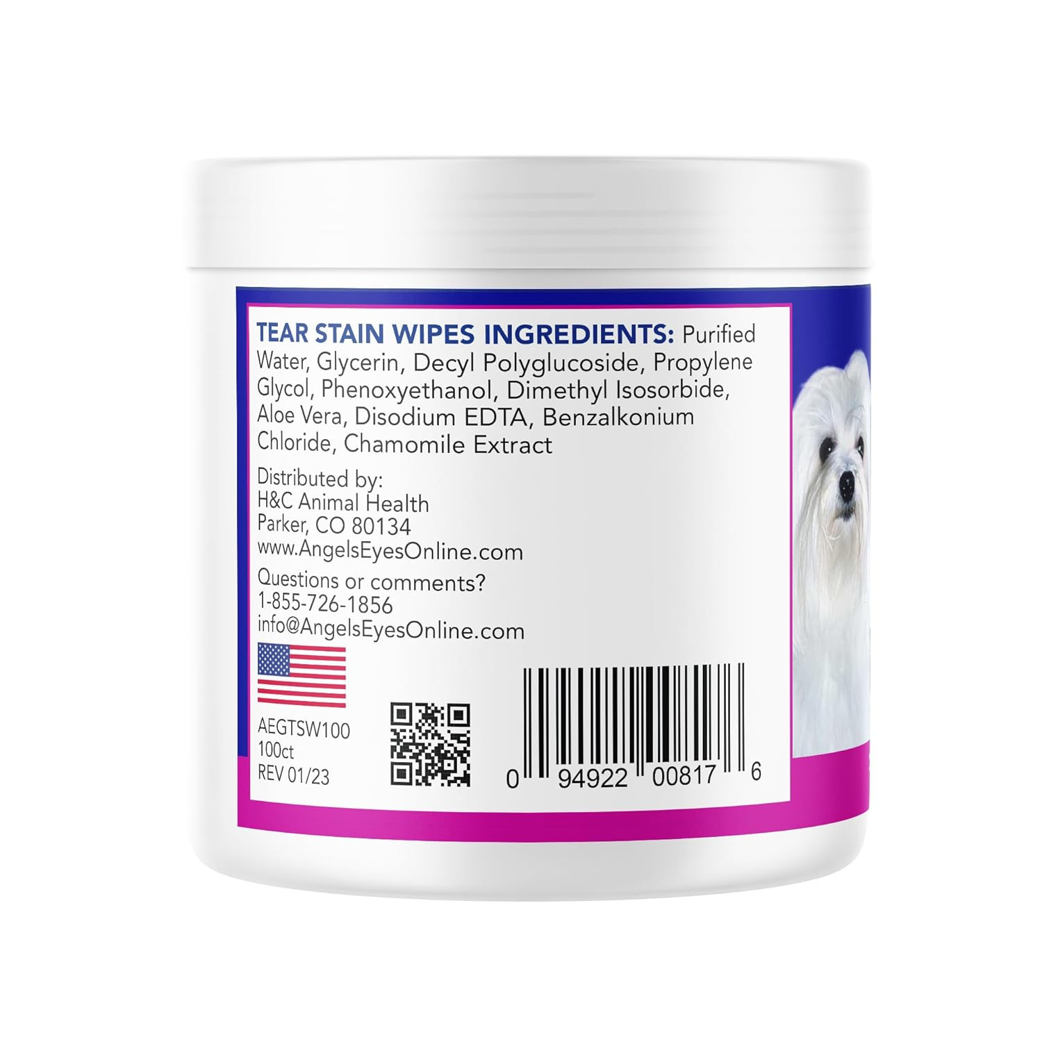 Angel’S Eyes Gentle Tear Stain Wipes for Dogs and Cats – 100 Ct – Presoaked Text