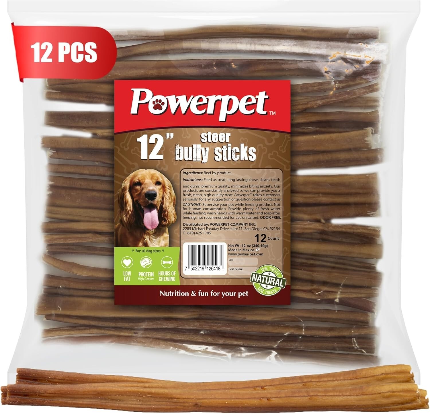 Bully Sticks 12″ 100% Natural Dog Chews & Treats, BRC Certified