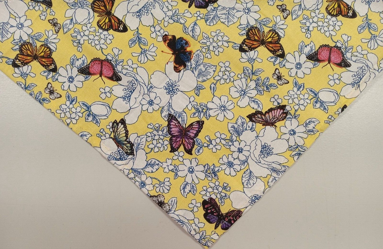 Dog Bandana/Scarf, Tie On, Floral, Butterflies, Yellow, XS, S, M, L