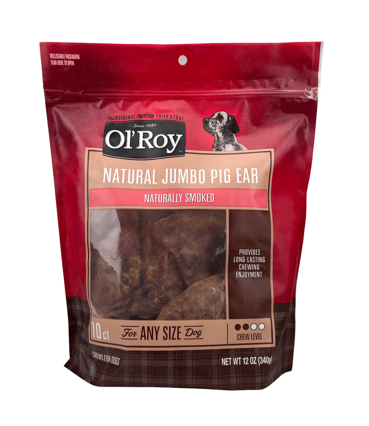 Natural Jumbo Pig Ear Chews for Dogs, 10 Count, 12 oz