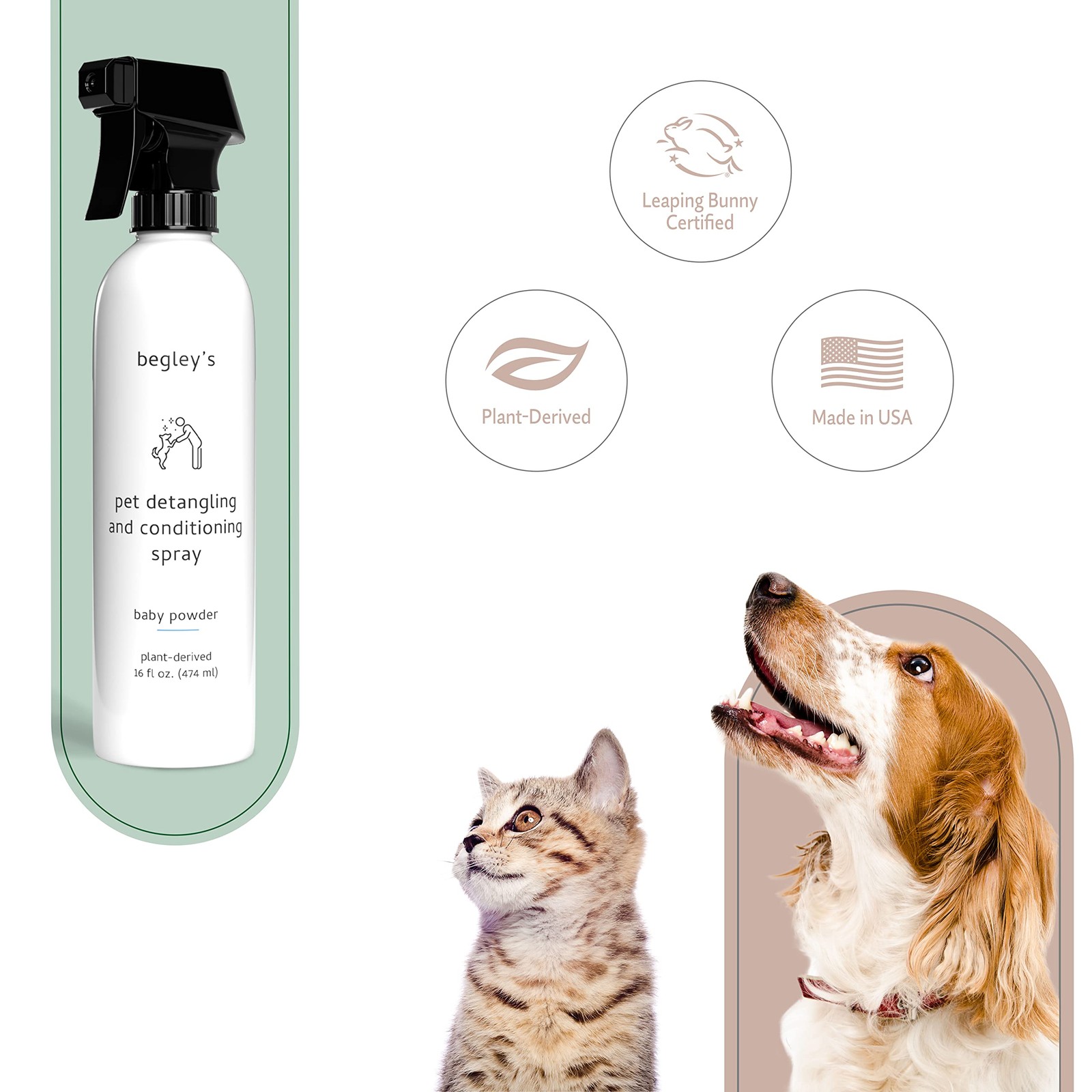 Begley’s Pet Detangling Spray – Premium 16 Fl Oz (Pack of 1), Baby Powder