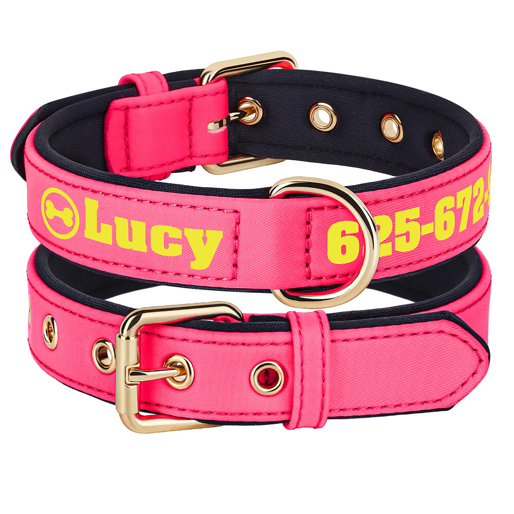 Personalized Nylon Dog Collar Custom Name Phone Print Soft Padded Adjustable S-L