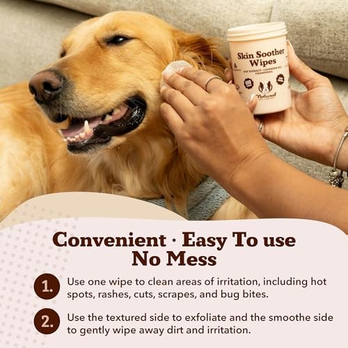 Natural Dog Company Skin Soother Wipes, Hypoallergenic Dog Moisturizer for Dry