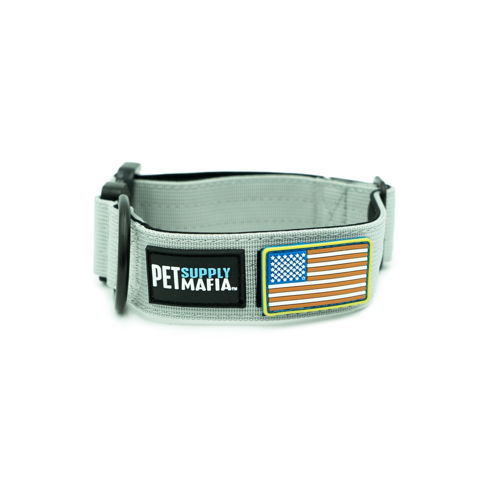 Tactical dog collar – 1.5in wide, Heavy duty with metal buckle USA flag – Blue,