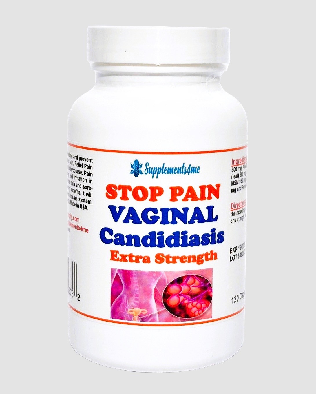 NATURAL MANAGEMENT FOR CANDIDIASIS PAIN MEN & WOMEN – 120 CAPS -MADE IN USA