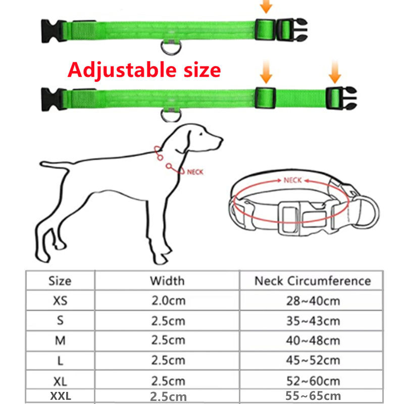 PET LED LIGHT-UP Glow-in-the-dark USB RECHARGEABLE COLLAR Dog Night Safety