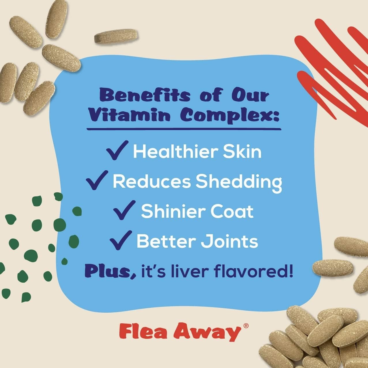 Flea Away 100 Chewable Tablets Flea, Tick & Mosquito Repellent for Dogs & Cats
