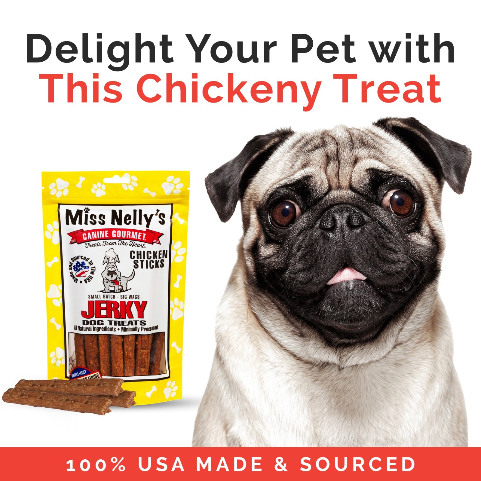 Miss Nelly’s USA Made and Sourced Jerky Dog Treats – 16oz. Bag – Chicken Sticks