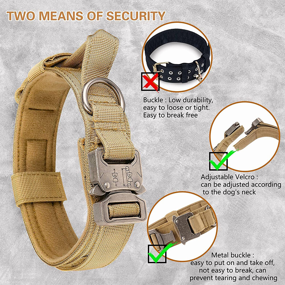 Tactical Dog Collar Heavy Duty Nylon Large Dog Canine Training With Metal Buckle