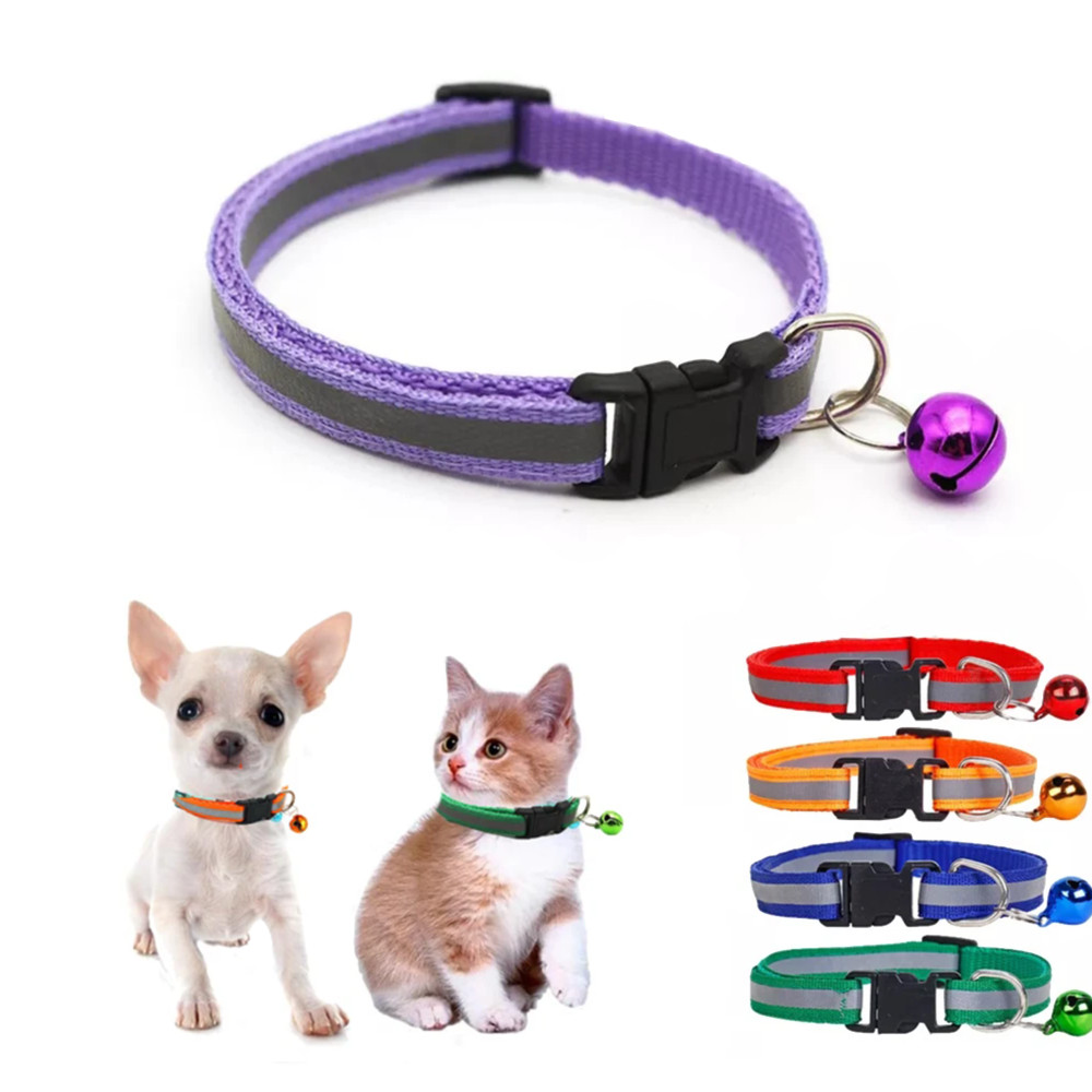 Reflective Dog Collar Pet Cat Puppy Nylon Collar with Bell Neck Adjustable