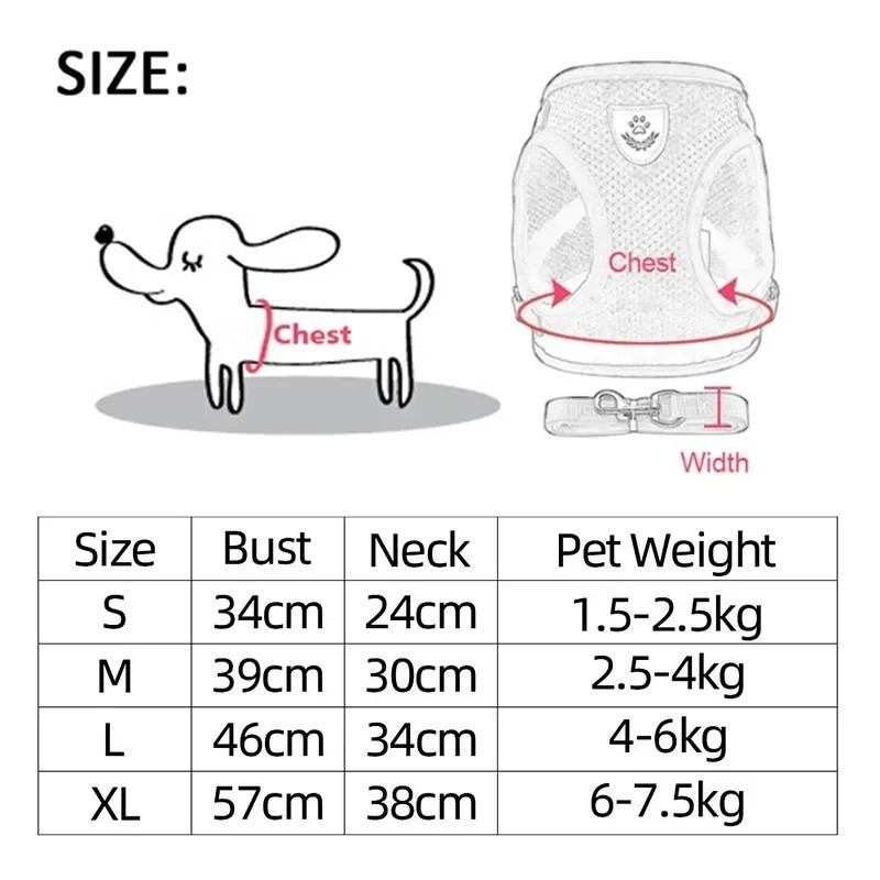 Cat Dog Pet Harness Adjustable Control Vest Dogs Reflective S, M, L, Leash