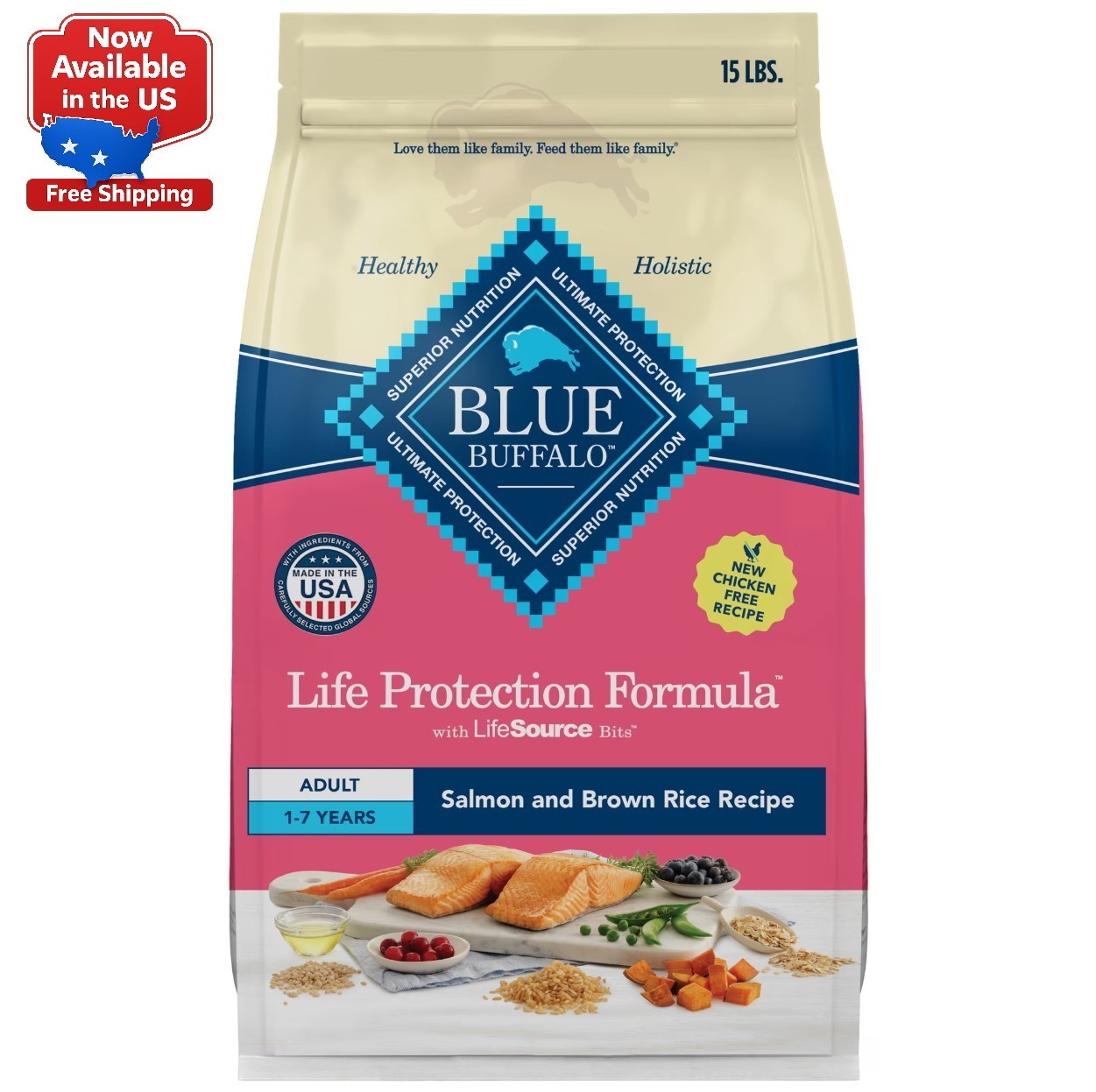 Blue Buffalo Life Protection Formula Adult Dry Dog Food, Salmon, Chicken Free,15