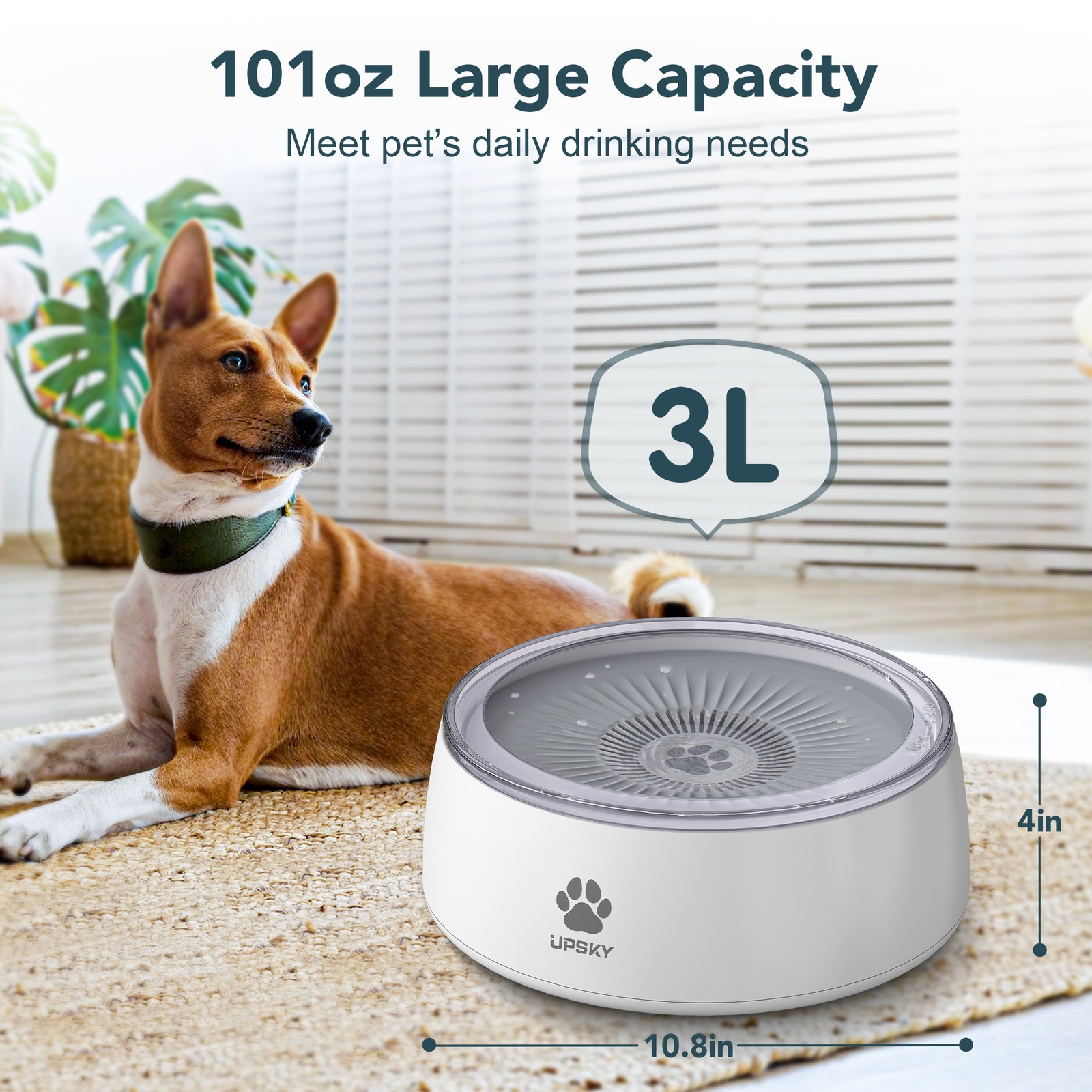 UPSKY 3L Dog Water Bowl Splash Proof Cat Water Dispenser Slow Drinking Bowl Pets