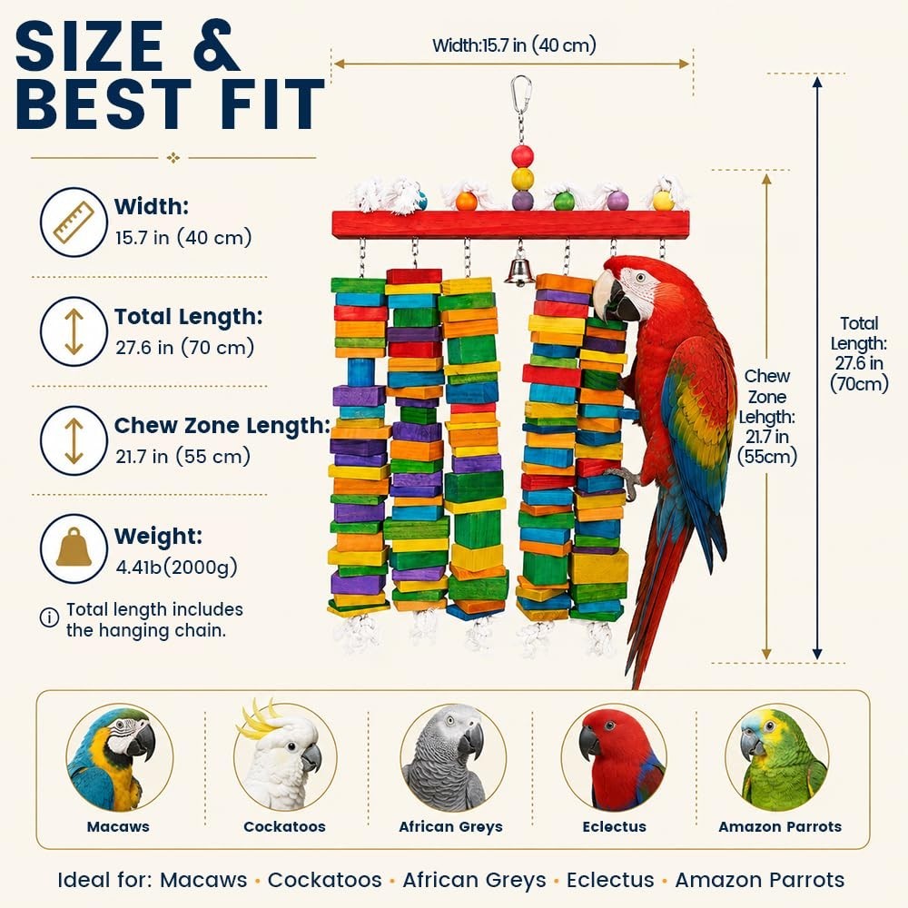 Extra Large 27.5″ Bird Chew Toy for Macaws & African Grey Parrots – Safe Wooden